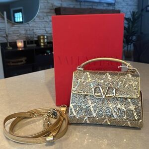 Valentino Garavani Vsling iconograph V logo sequin top handle crossbody bag NIB